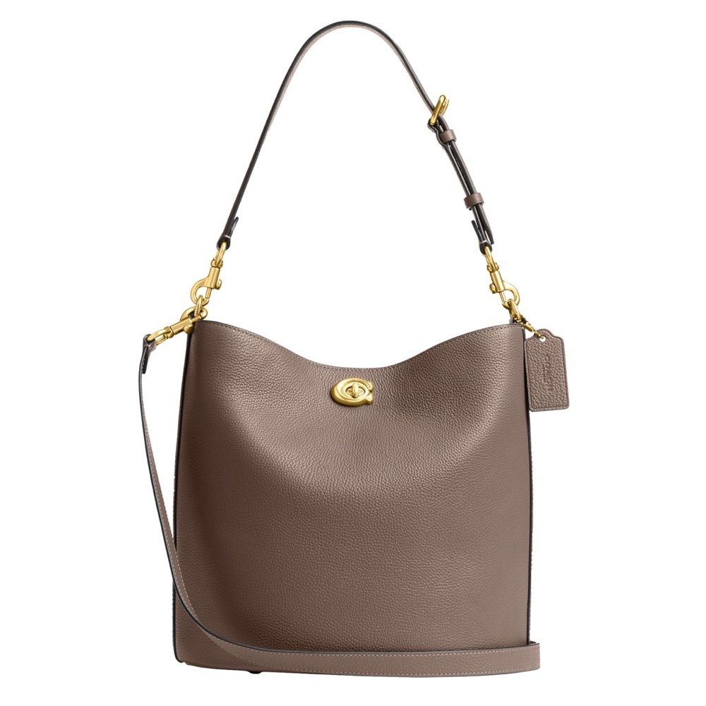 Coach Women's Willow Soft Bucket Bag, B4/Dark Stone,  Brown Gold Leather NWT